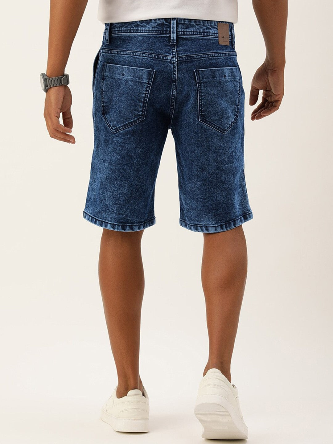 Men Navy Blue Slim Fit Solid Denim Shorts