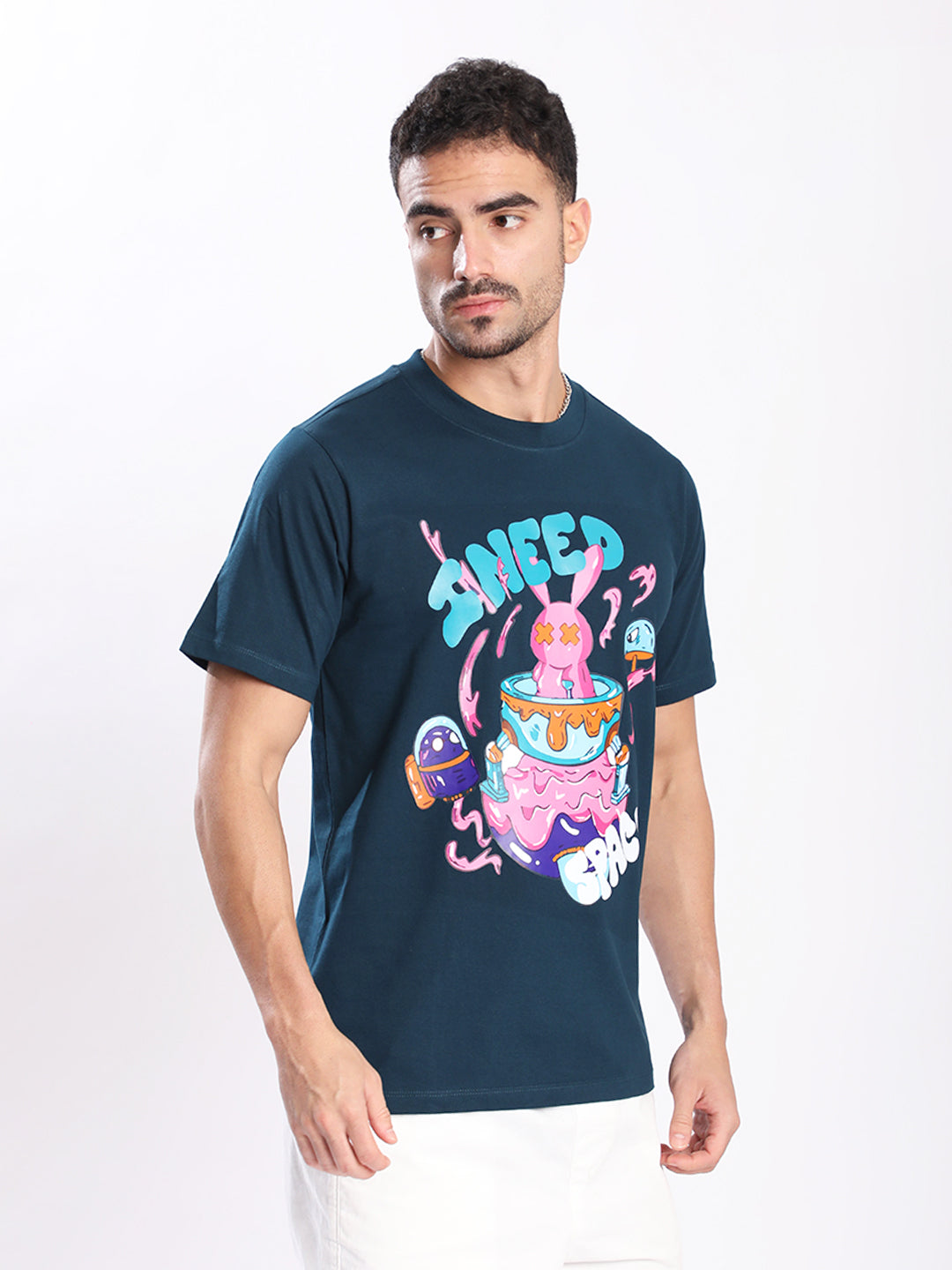 Men Teal Graphic Print T-shirt