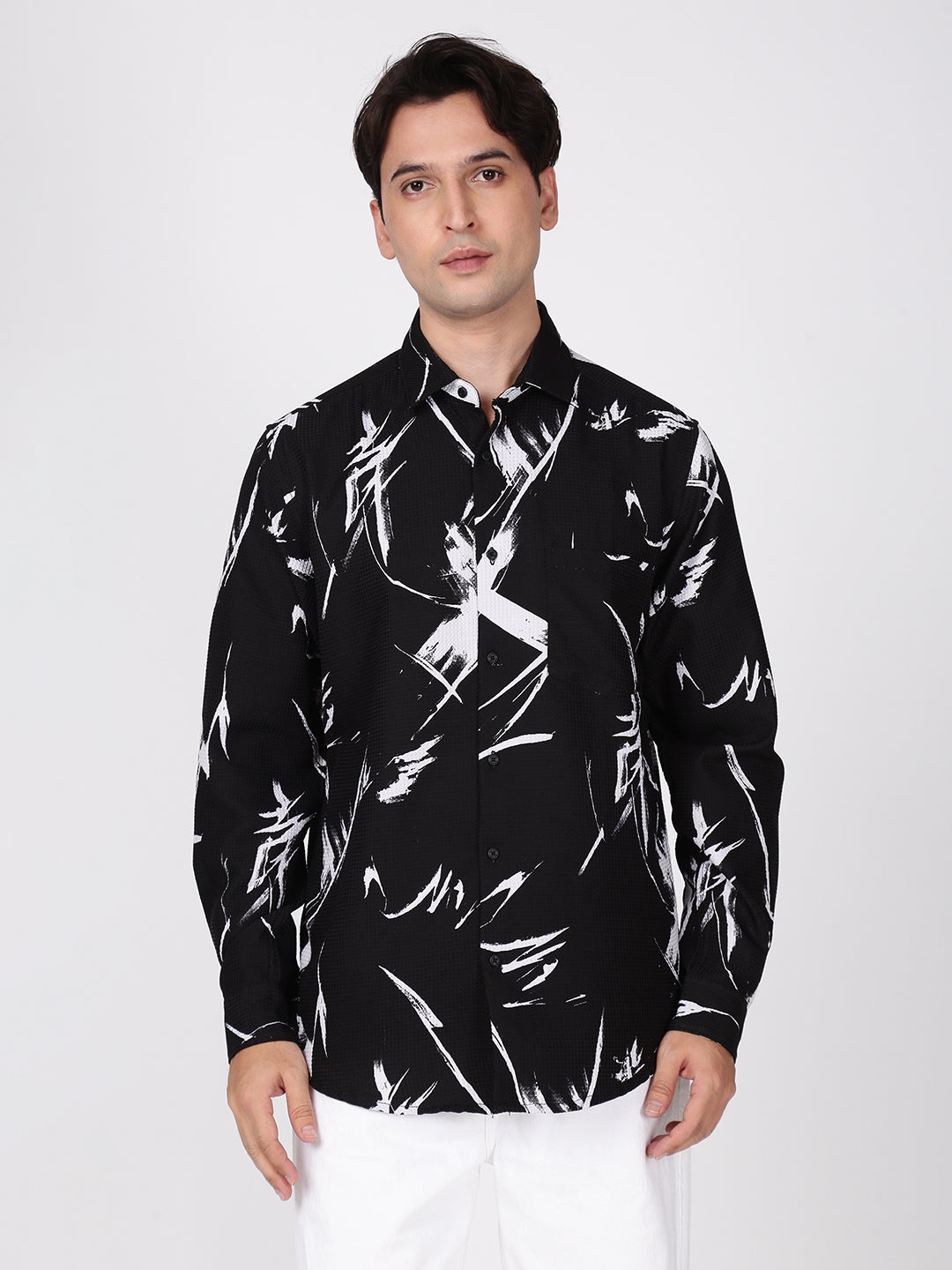 Men Black and White Textured Shirt
