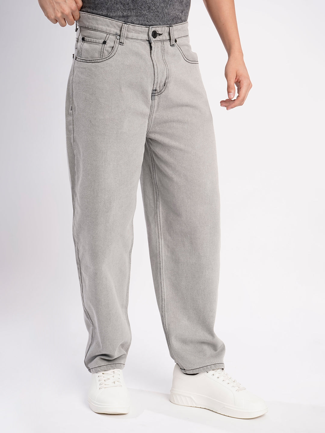 Men Light Grey Baggy Fit Jeans