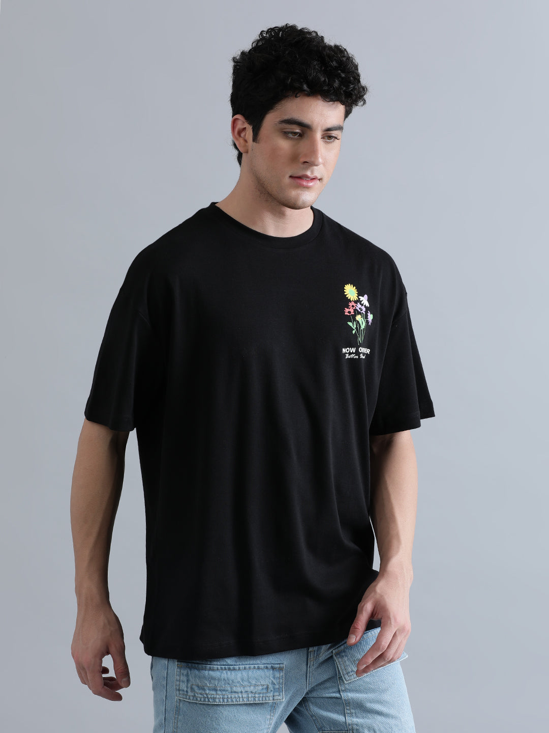 Men Black Oversized Graphic Printed T-Shirt