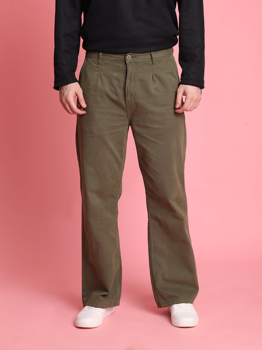 Men's Olive Casual Wide Leg Trouser