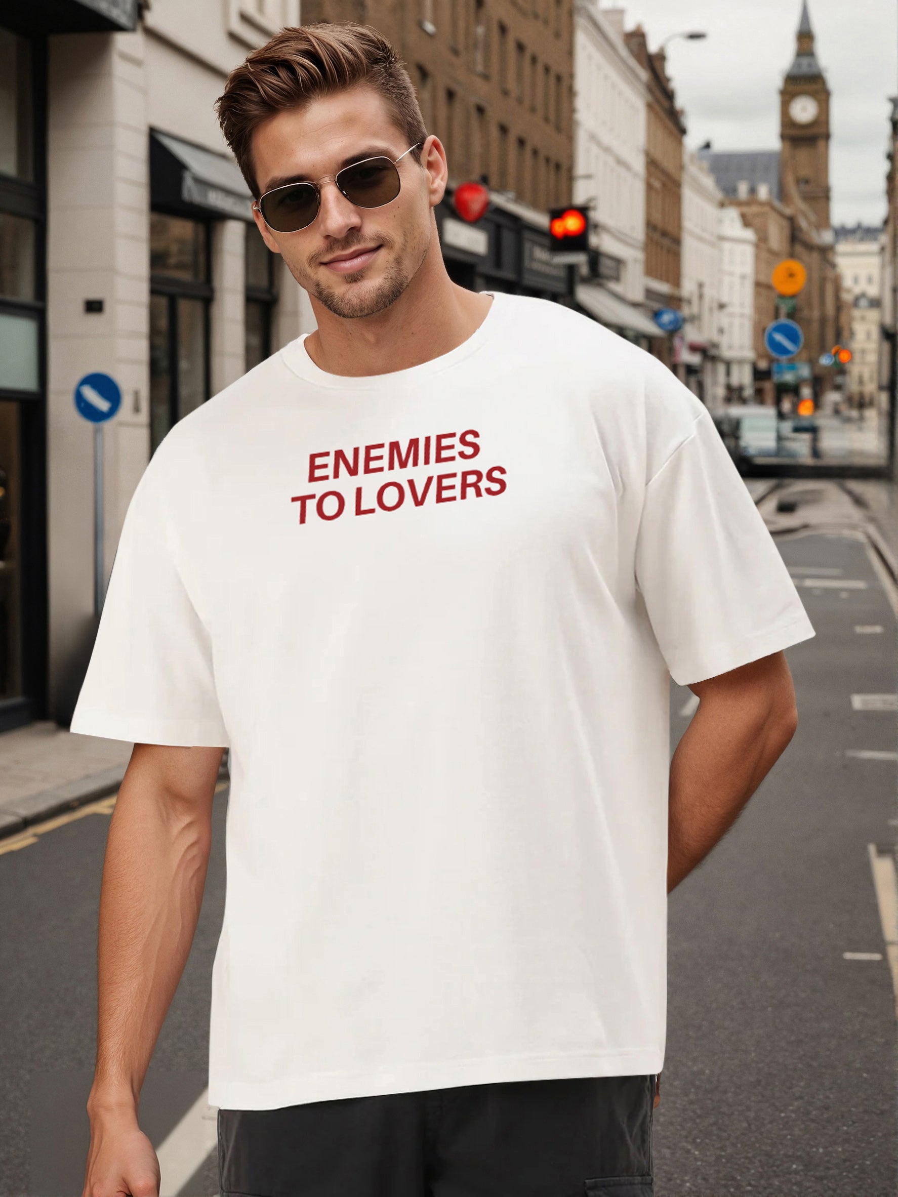 Men White Graphic Print Oversize T Shirt