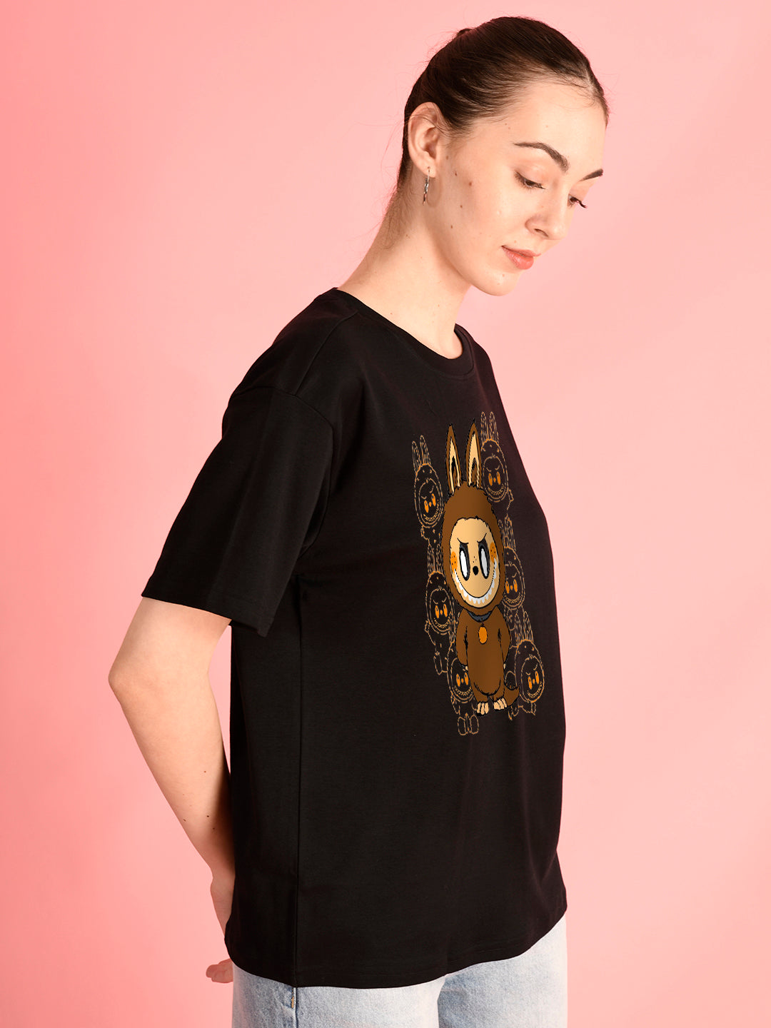 Women Black Graphic Oversized T Shirt