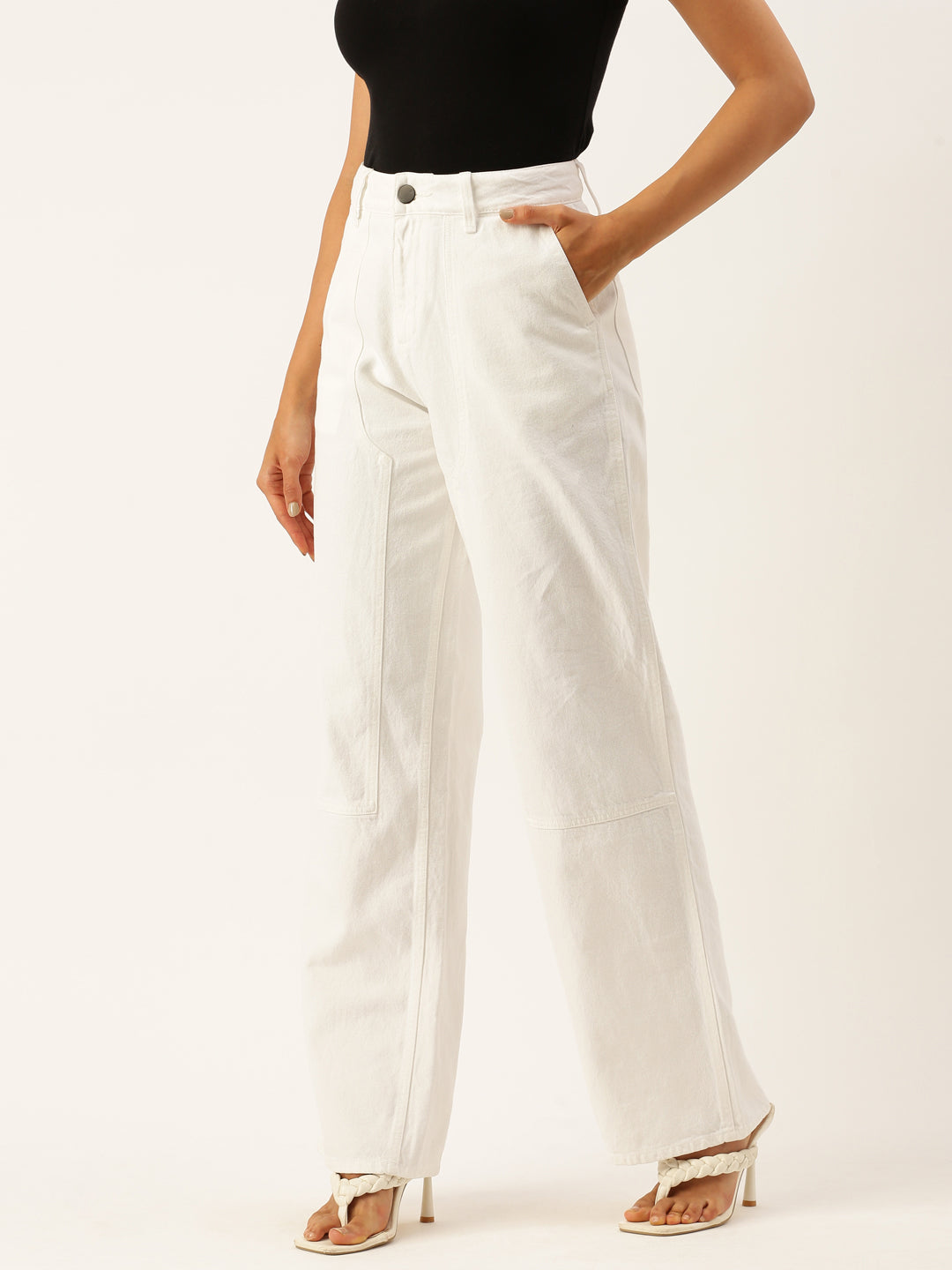 Women White Relaxed Fit Carpenter Jeans