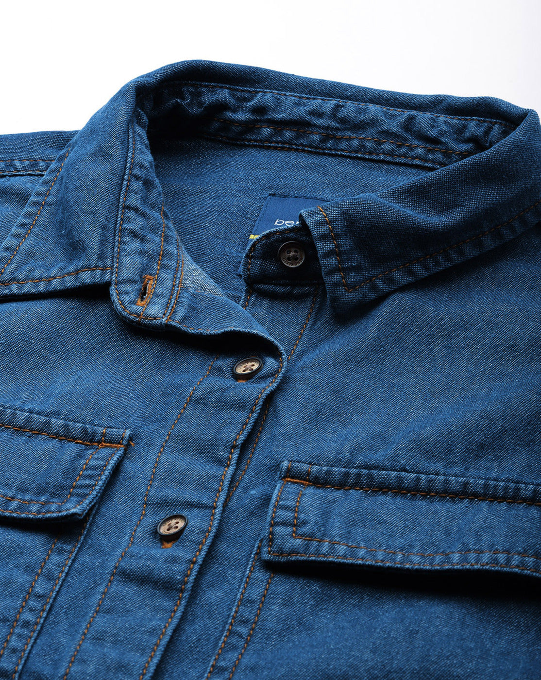 Women Medium Blue Coloured 100% Cotton  Denim Shirt With Big Pockets