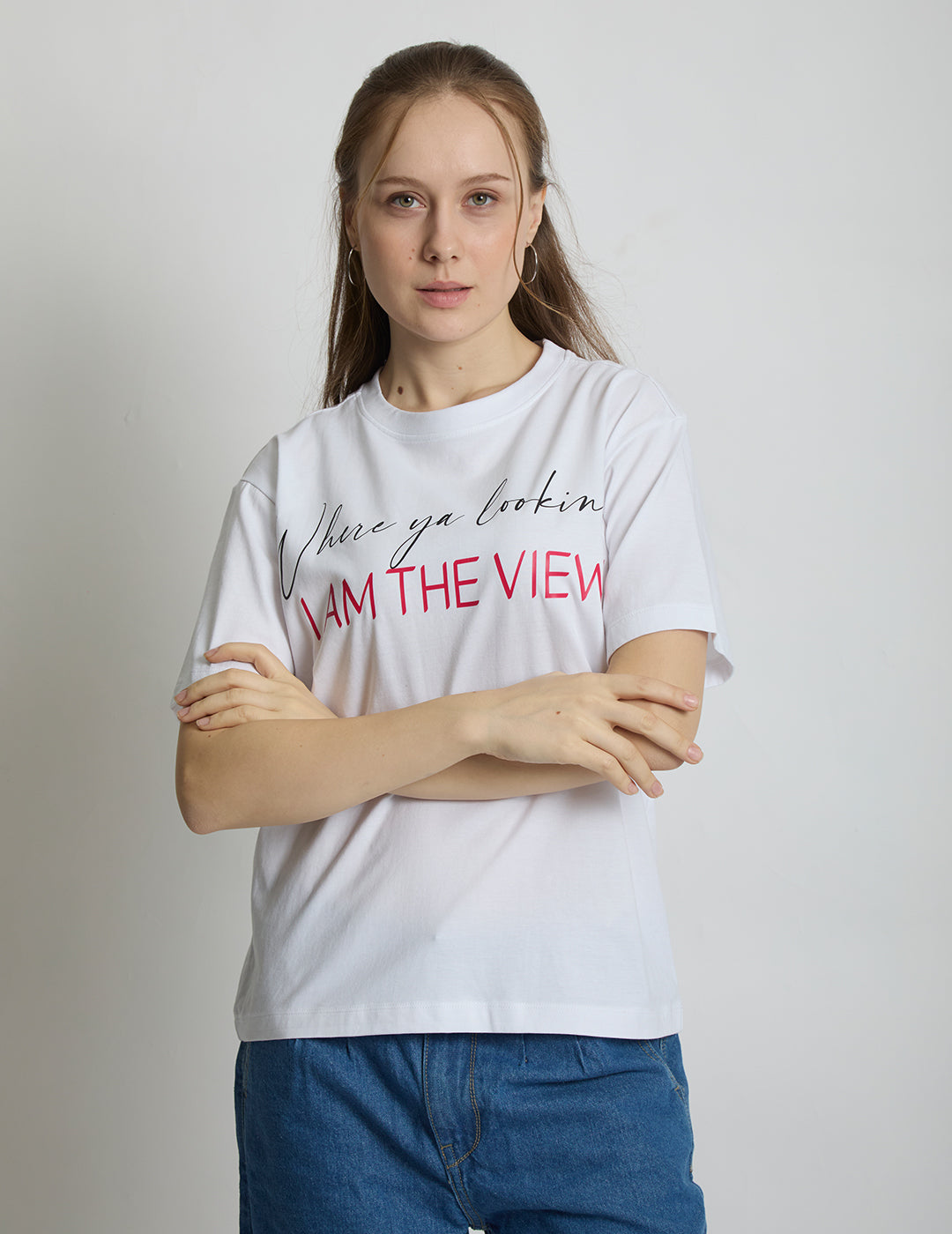 Women  Regular Fit Graphic Printed ( I am the View) T Shirt