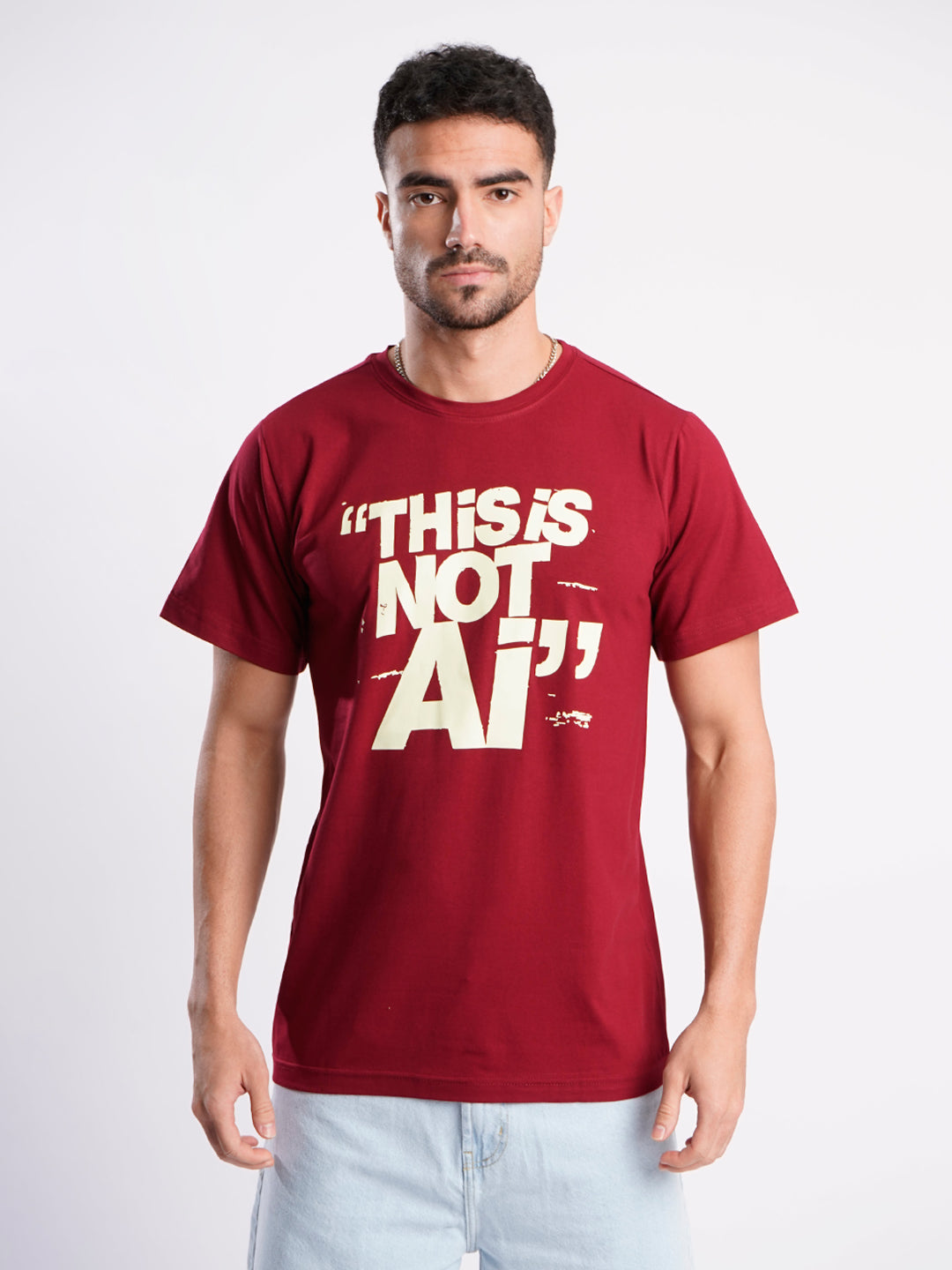 Men Maroon Cotton Lycra Typography Print T Shirt