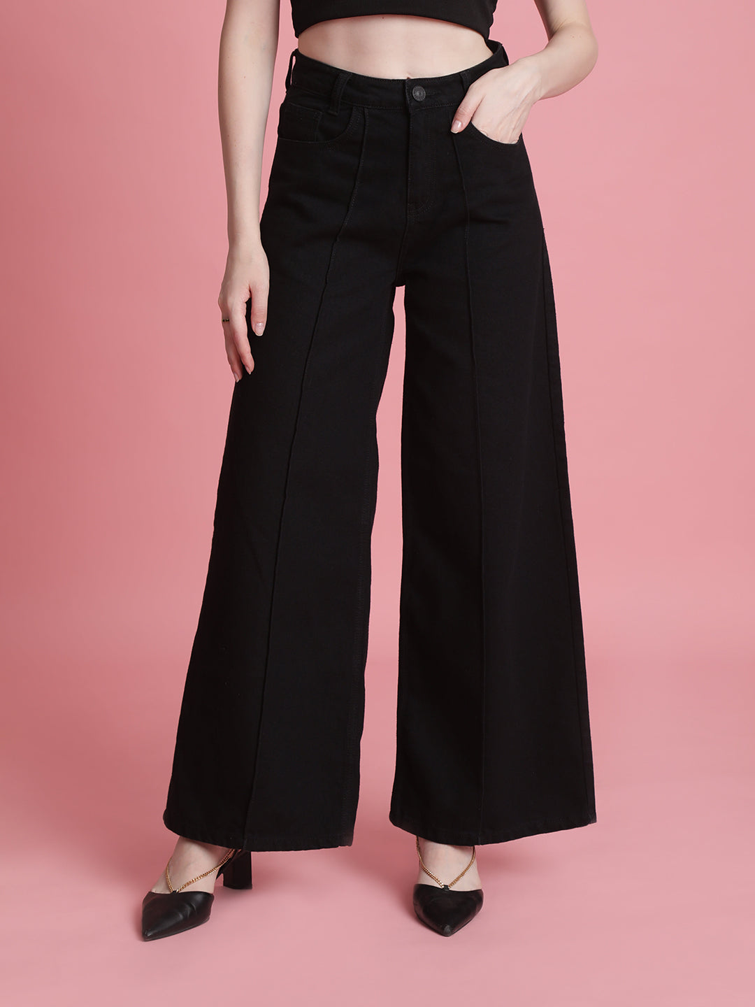 Women Wide Leg Black Jeans