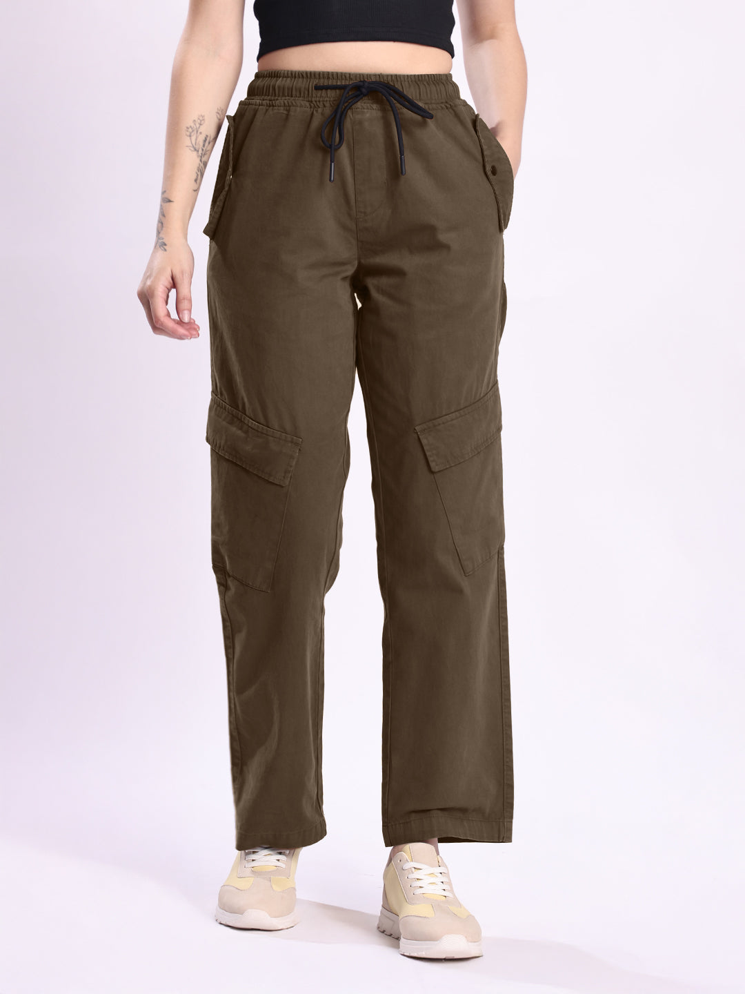Women Brown Relax Fit Cargo Trousers