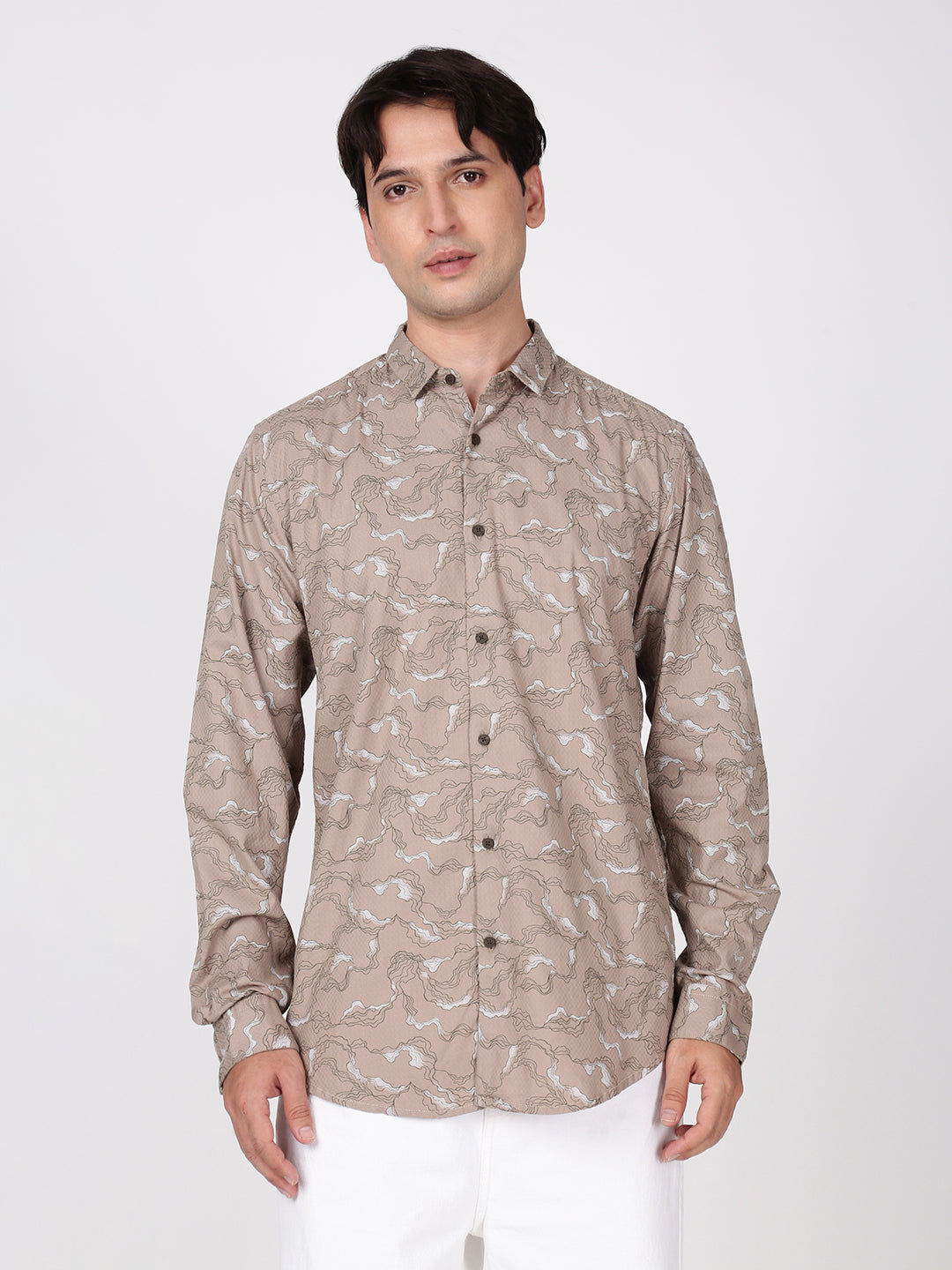 Men Khaki Abstract pritn Slim Fit Shirt