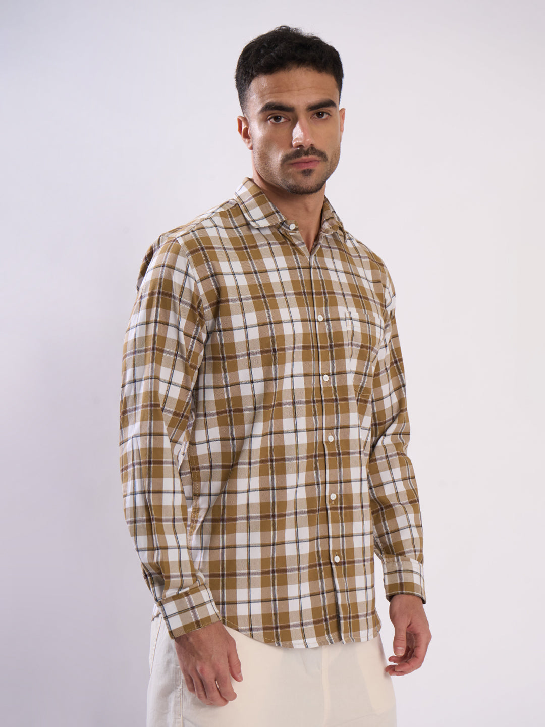 Men Mustard Slim Fit  Checked Shirt