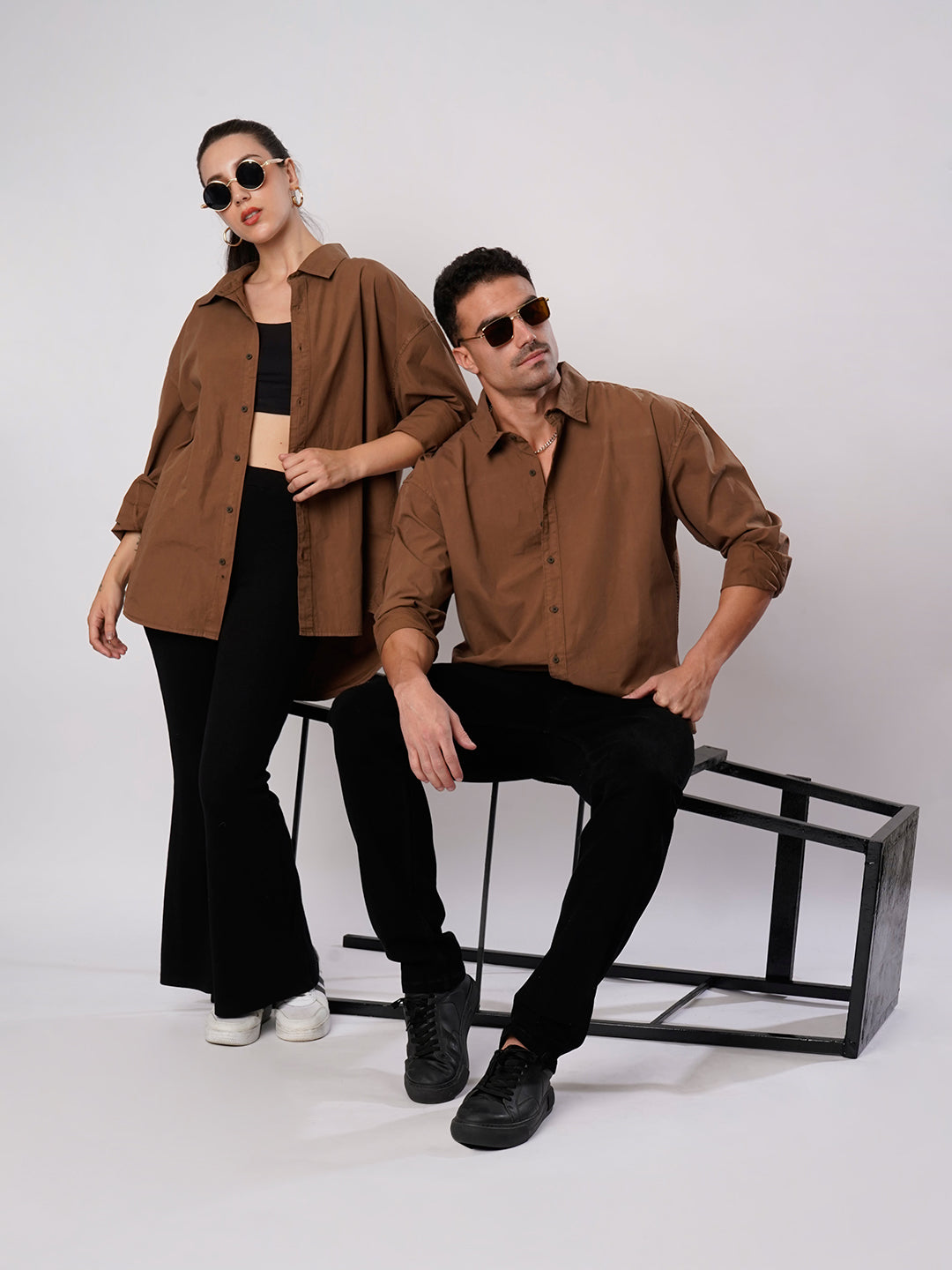 Men Brown Oversize Cotton Casual Shirt