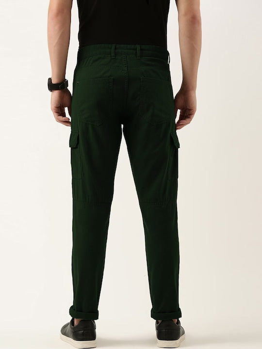 Men Alpine Green Slim Fit Solid Cargo Trouser