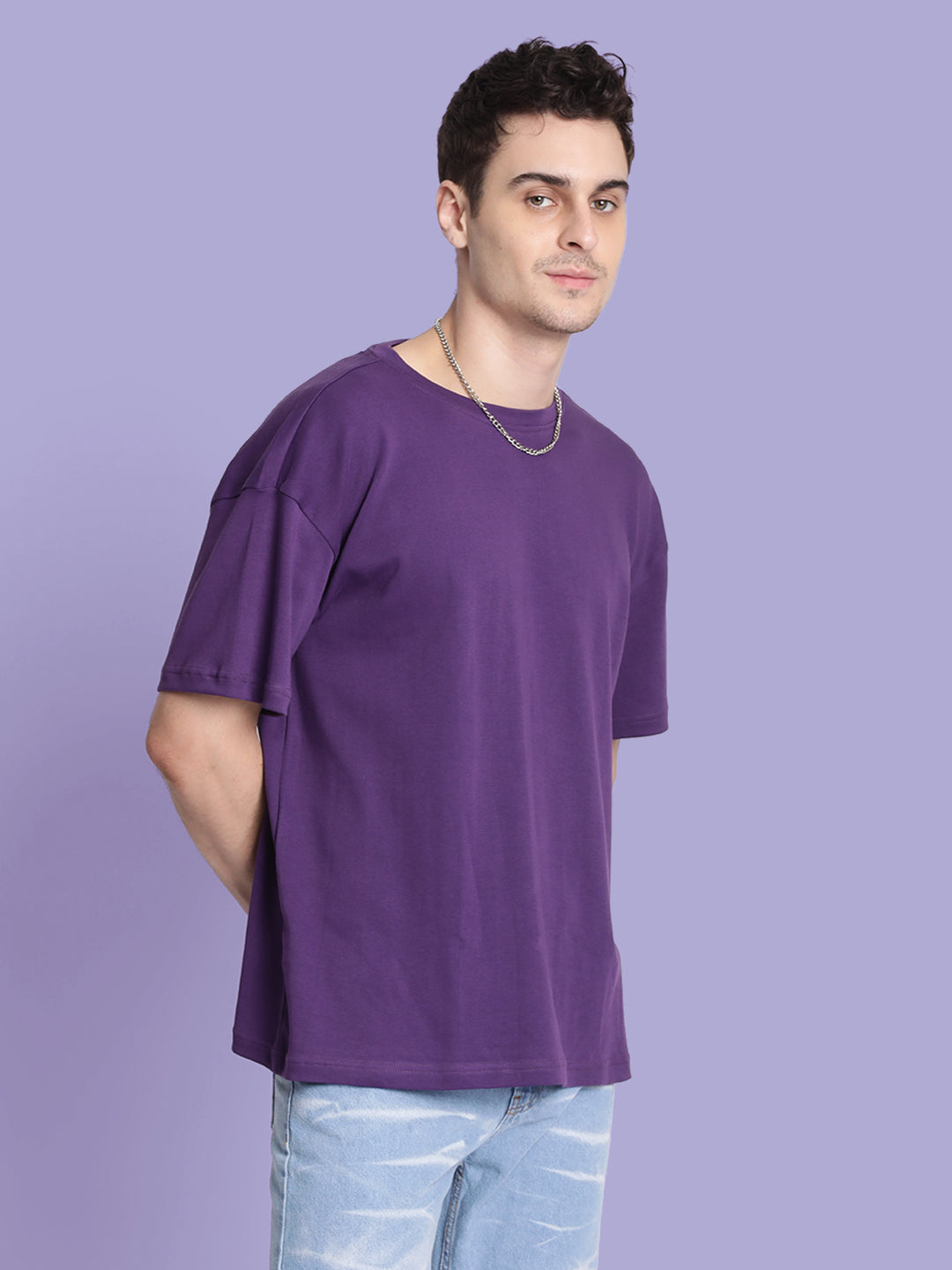 Men Purple Oversize Solid T-Shirt