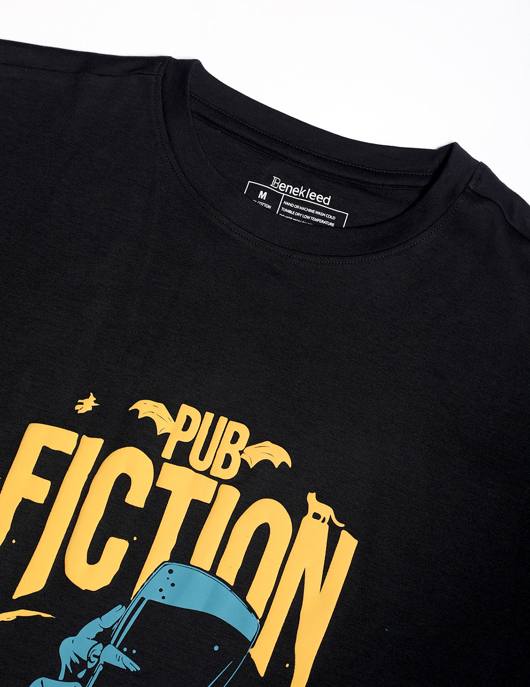 Unisex Oversize Fit  Black Pub Fiction Puff Print T Shirt