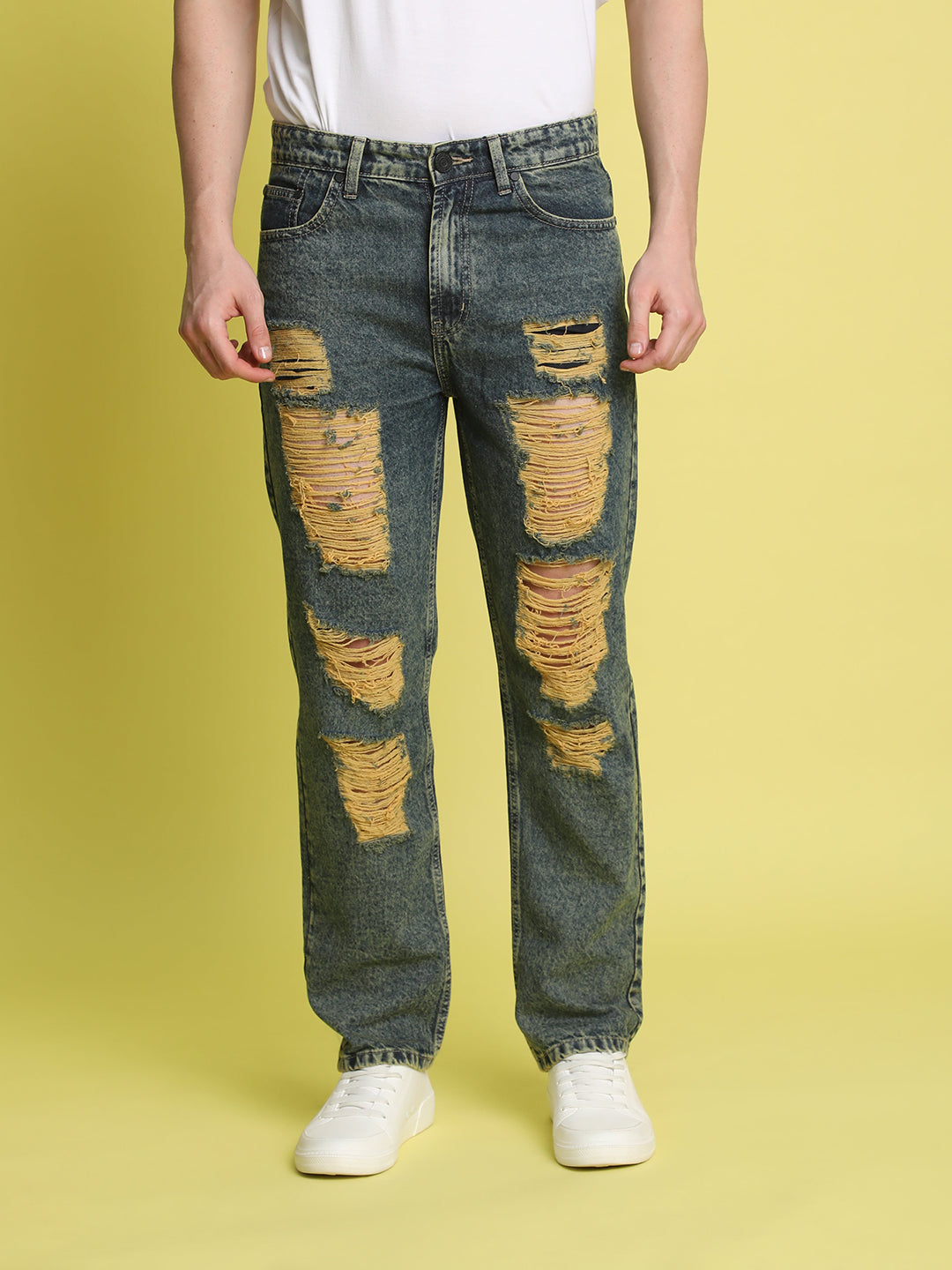 Men Relaxed Medium Distress Tinted Jeans