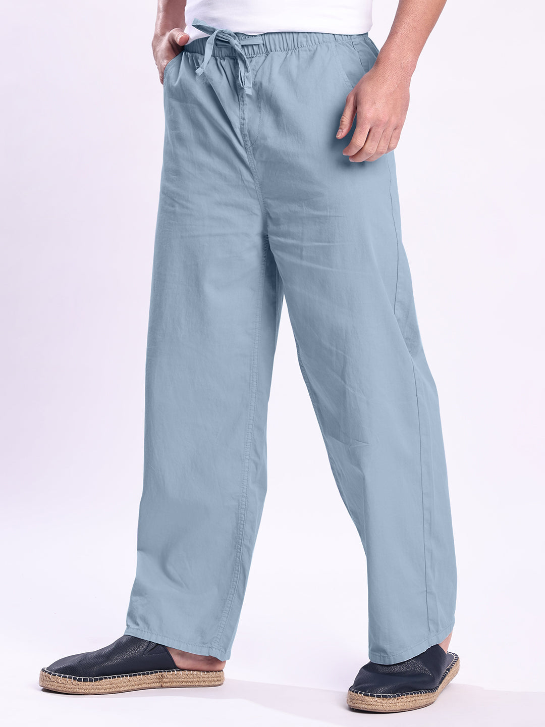 Men Blue Baggy Fit Trousers
