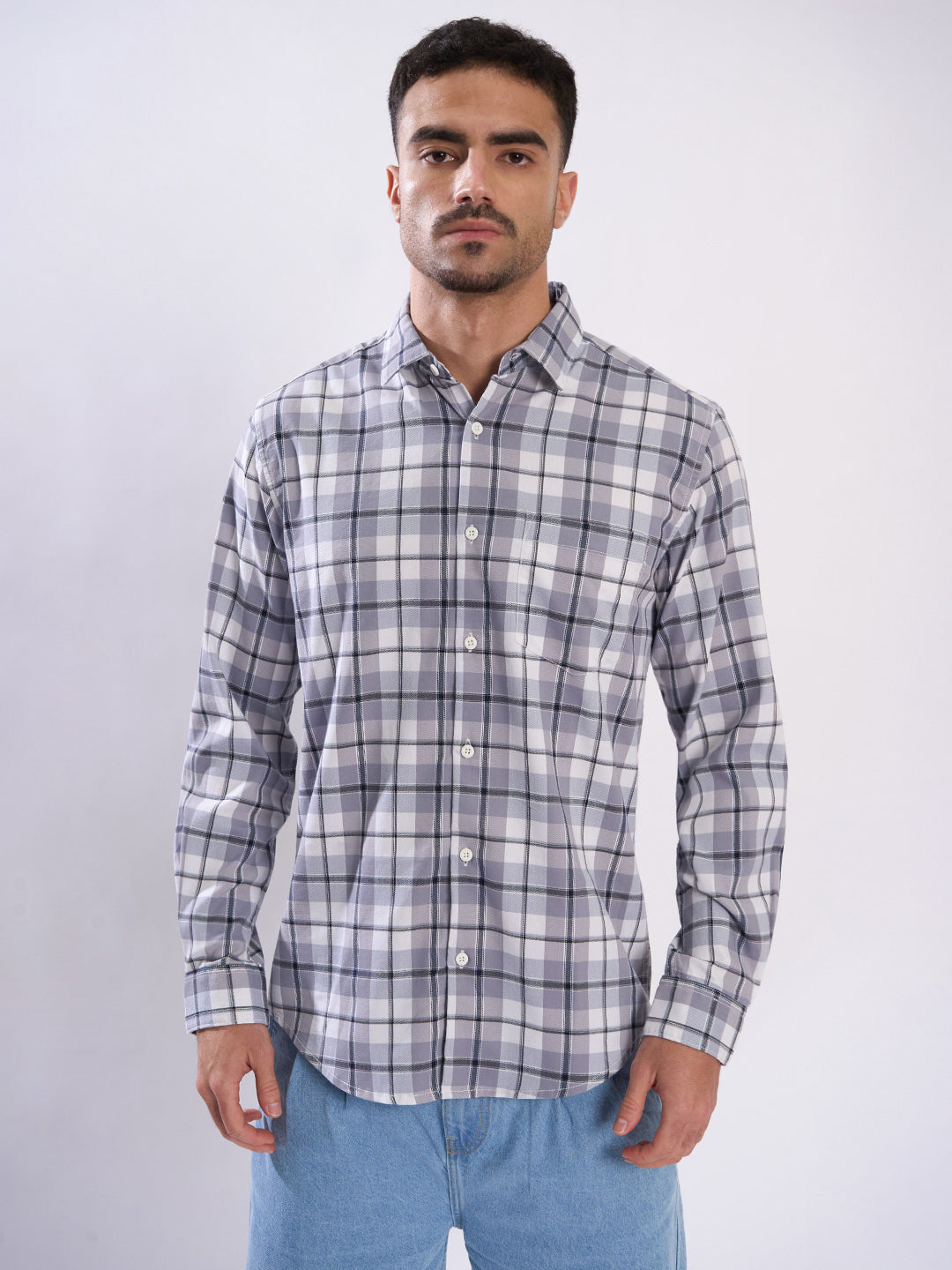 Men Light Purple Checked Shirt