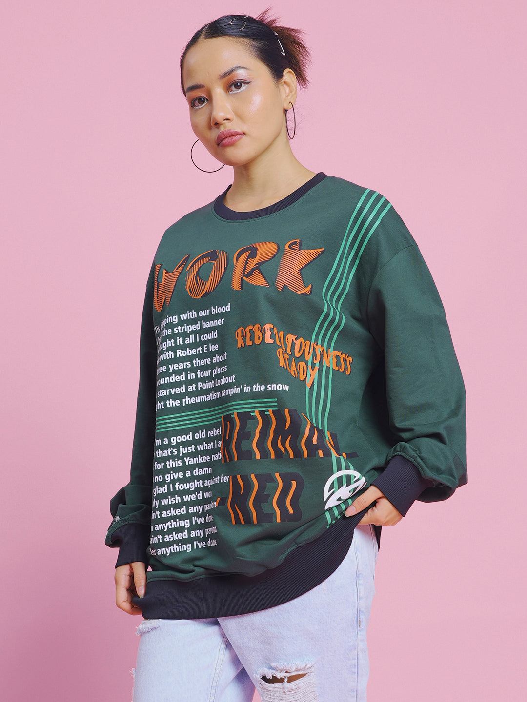 Unisex Green Varsity Print Sweatshirt