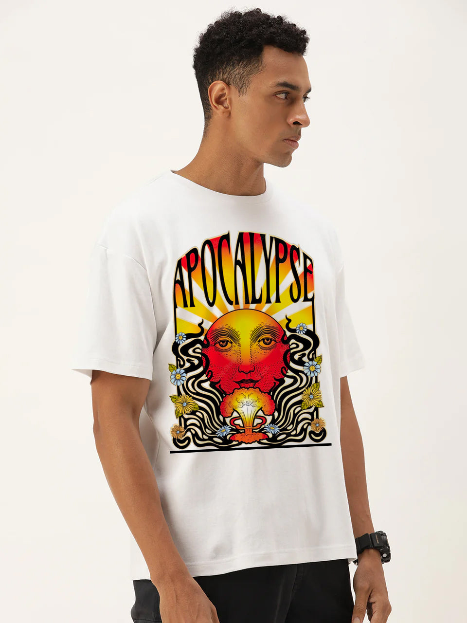 Men White Graphic Print Oversize T Shirt