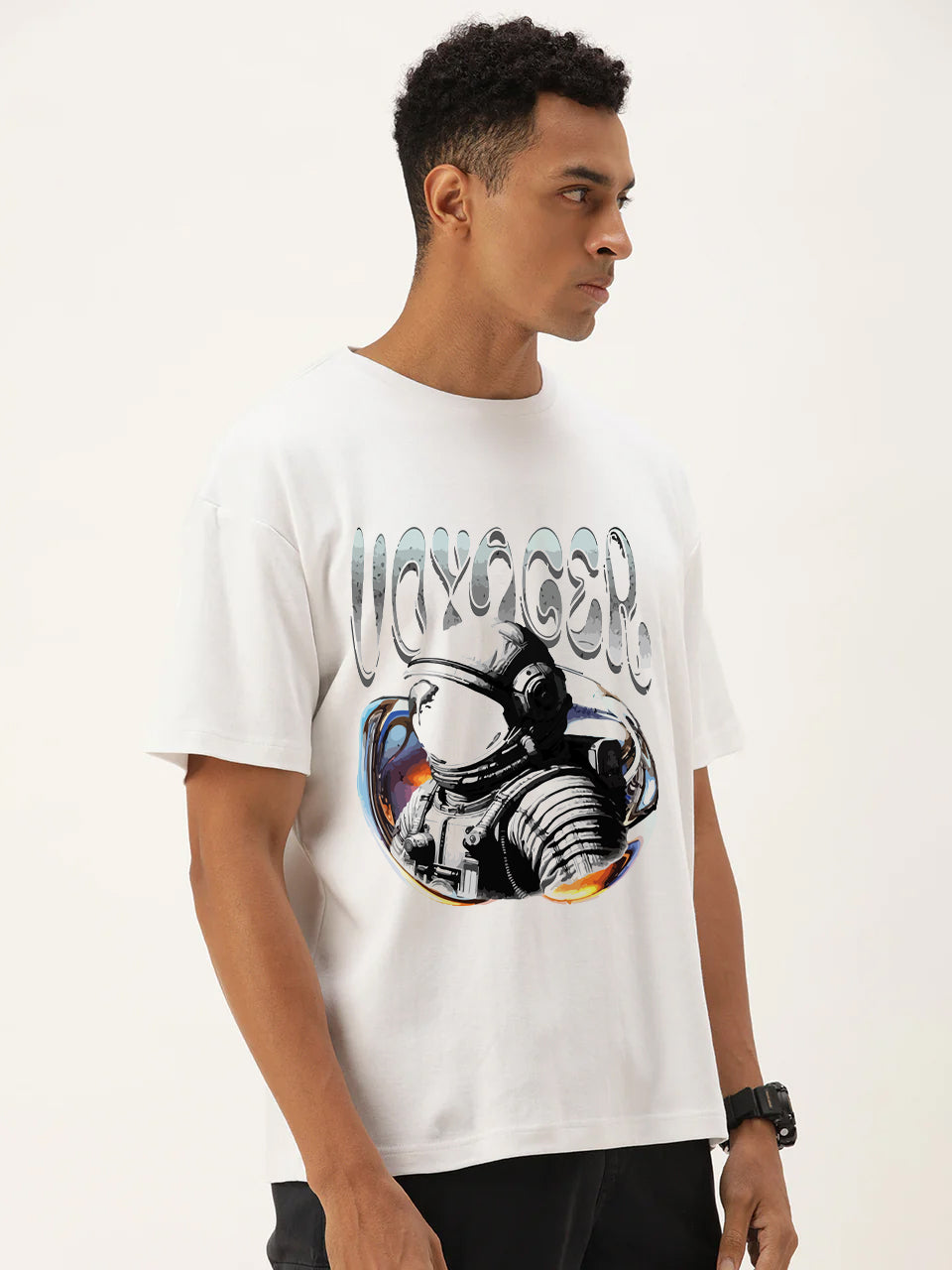 Men White Graphic Print Oversize T Shirt