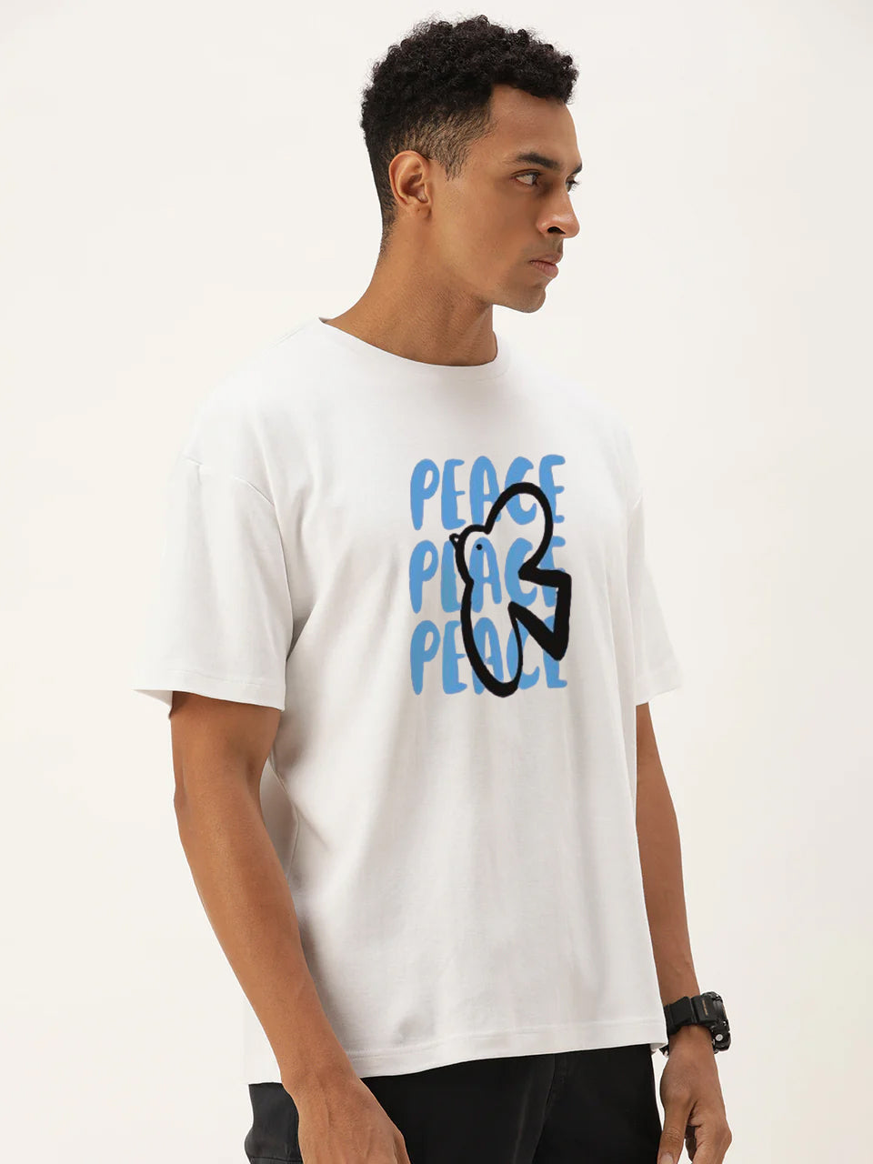 Men White Typography Print Oversize T Shirt