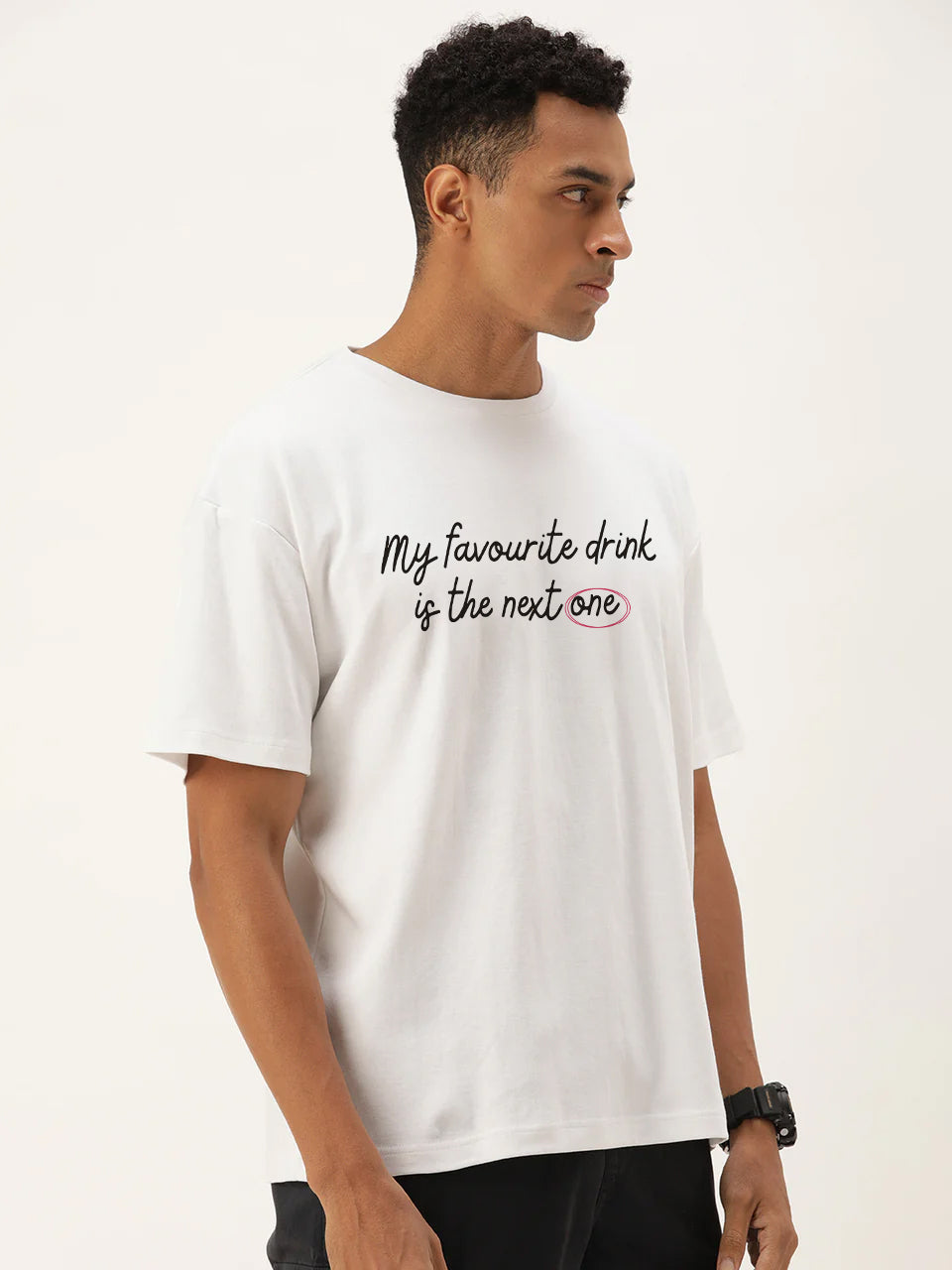 Men White Typography Print Oversize T Shirt