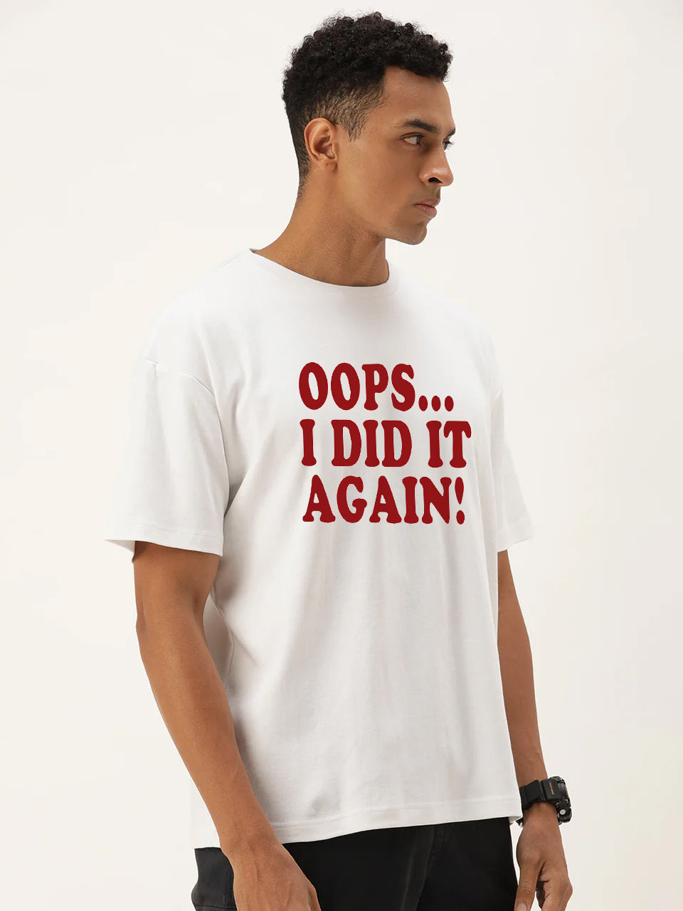 Men White Typography Print Oversize T Shirt
