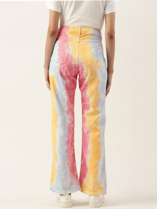 Women Yellow/Pink Boot-Cut Fit Tie and Dye Casual Trousers