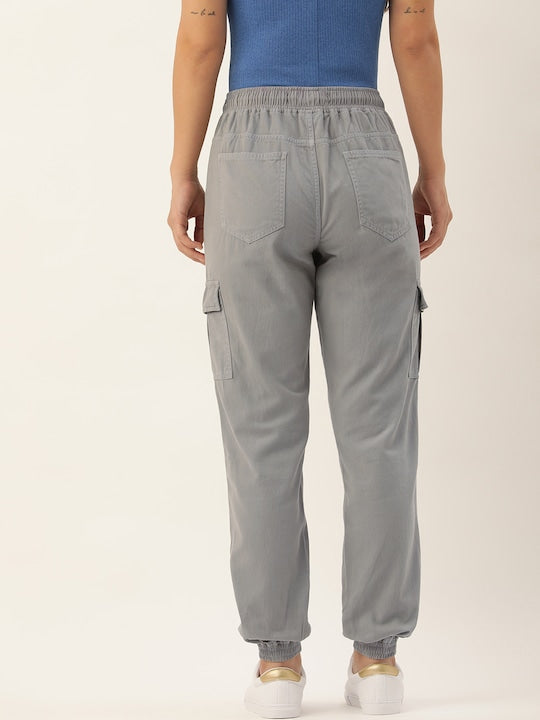 Women Grey Alloy Solid Regular Fit Cargo Joggers