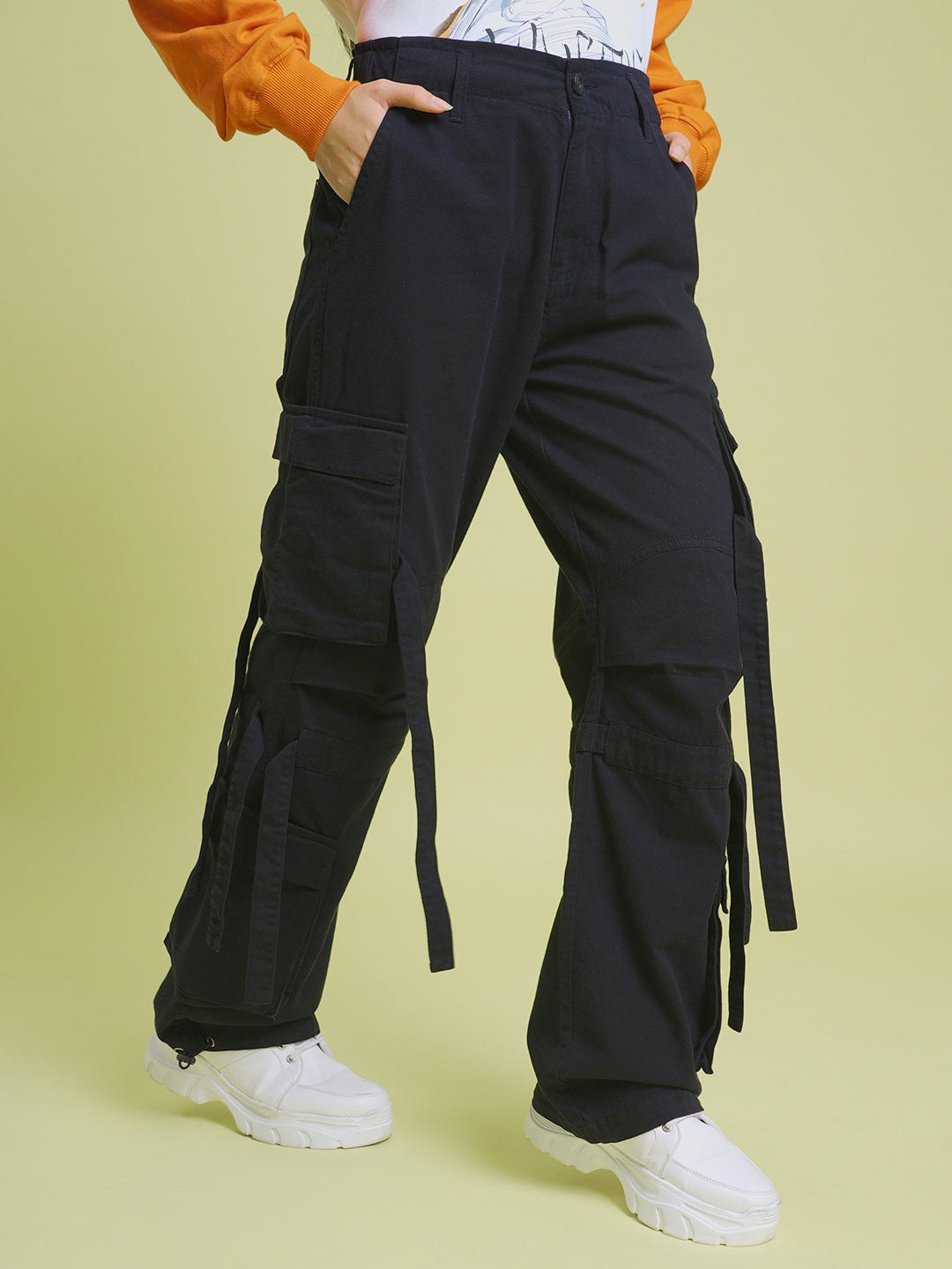 Women Classic Straight Fit High-Rise Cargos Trousers