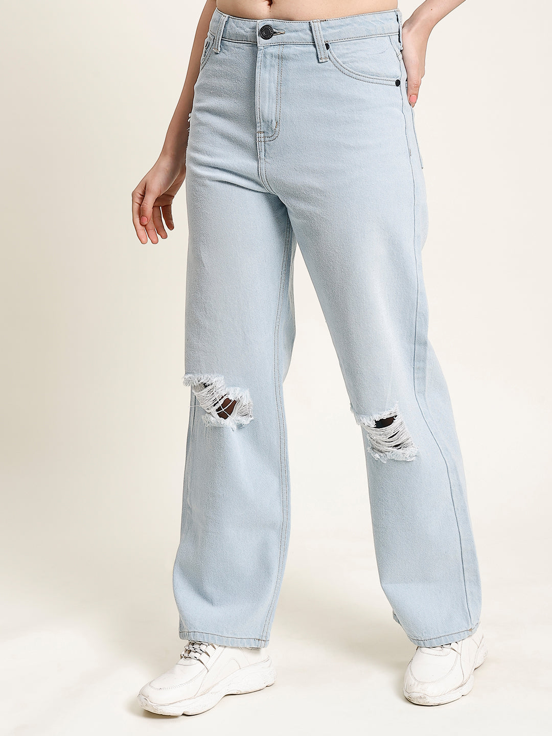 Women Relax Fit Light Blue Trousers