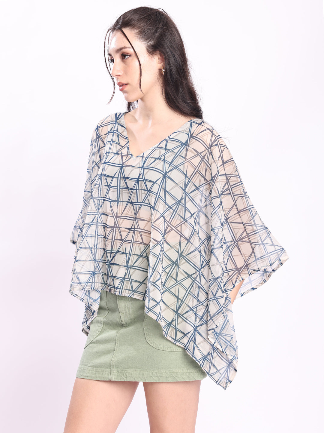 Women Blue and Beige printed Kaftan Coverup top