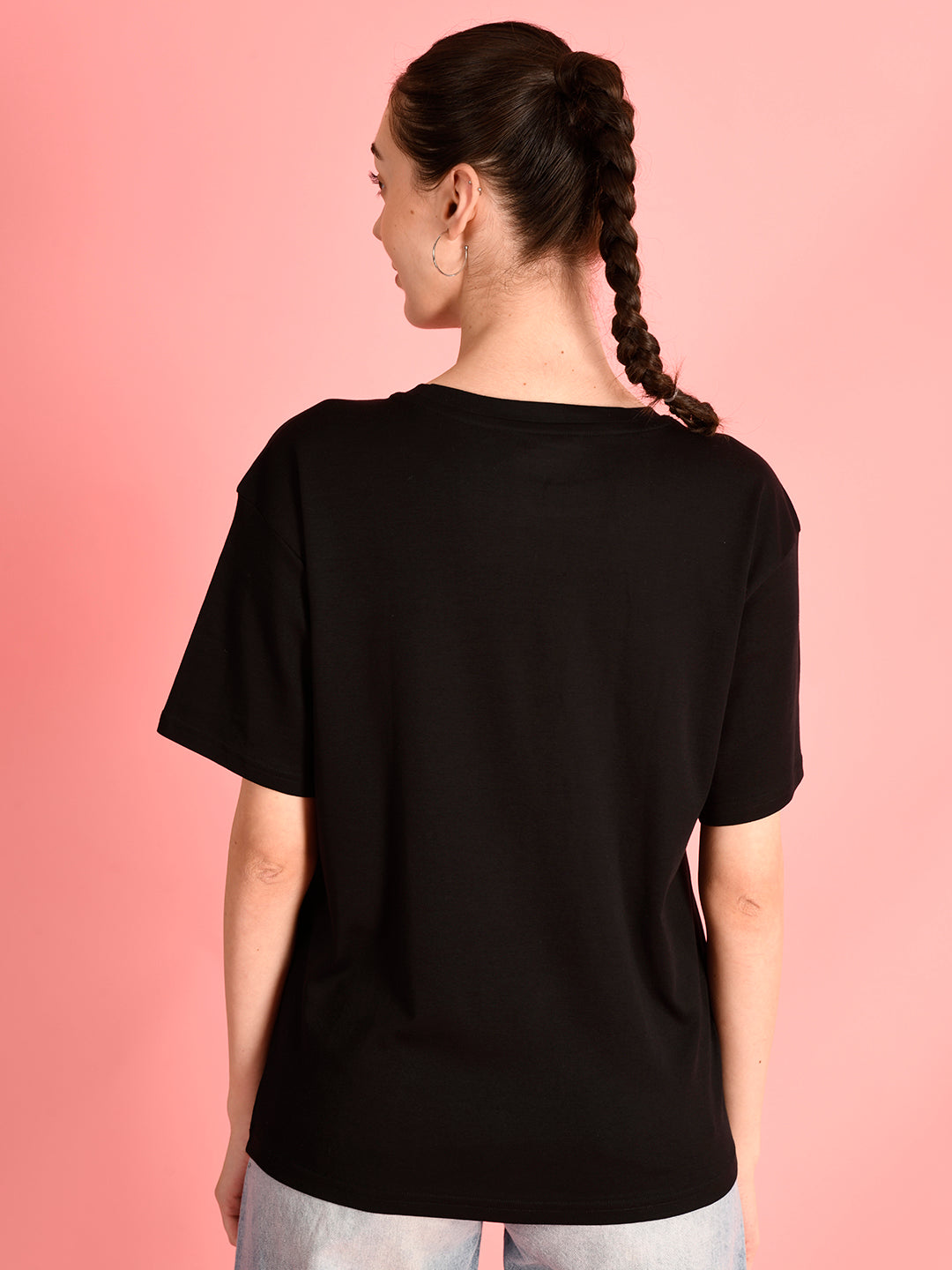 Women Black Graphic Oversized T Shirt