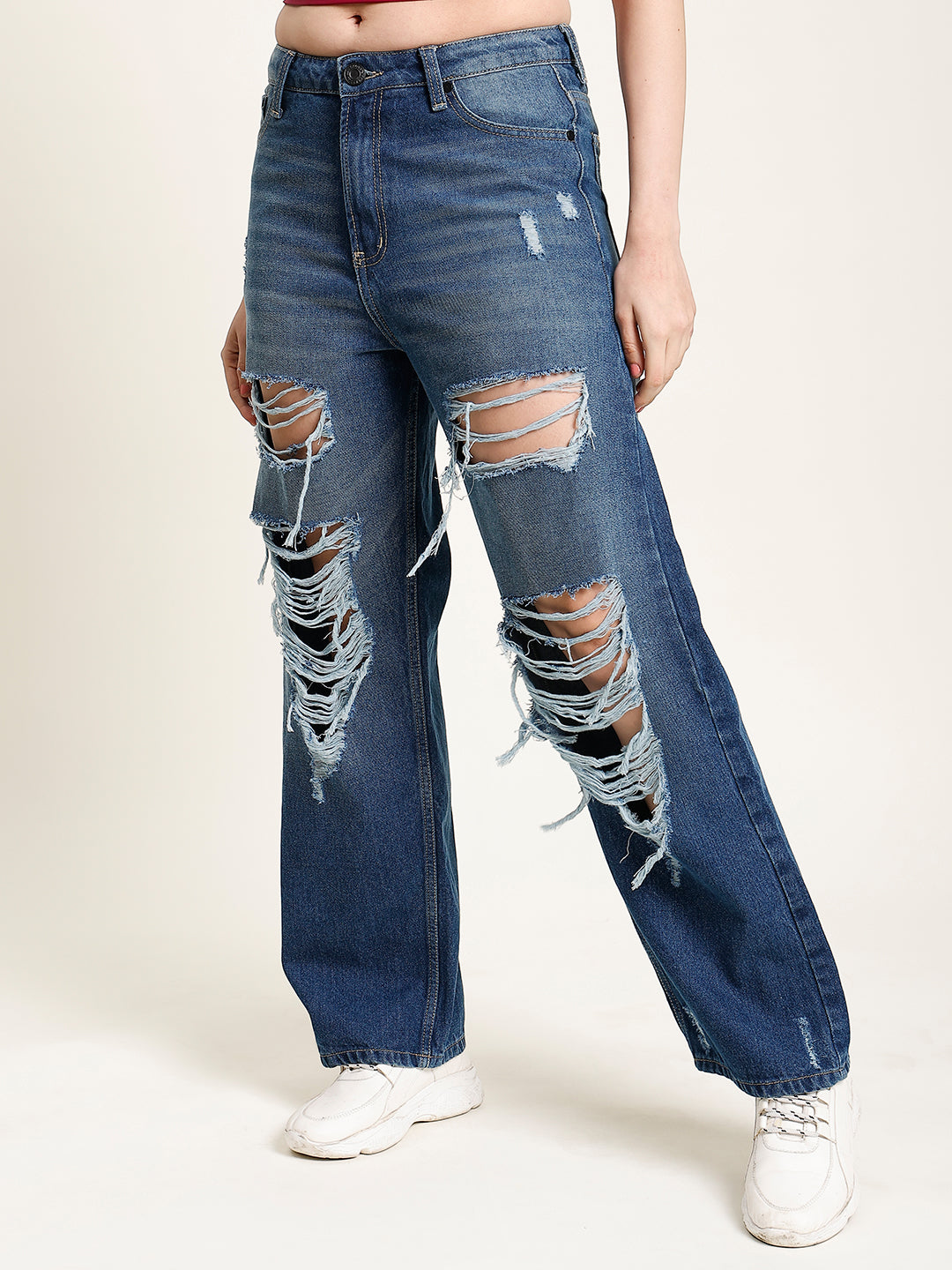 Women-Relaxe-Fit-High-Rise-Distressed-Jeans