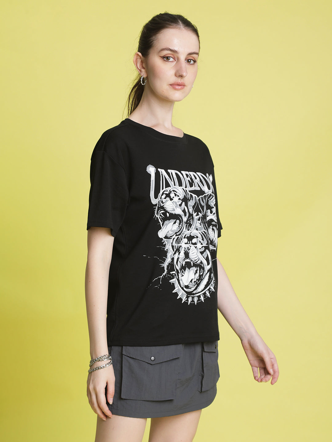 Women's Balck  Graphic Printed T Shirt