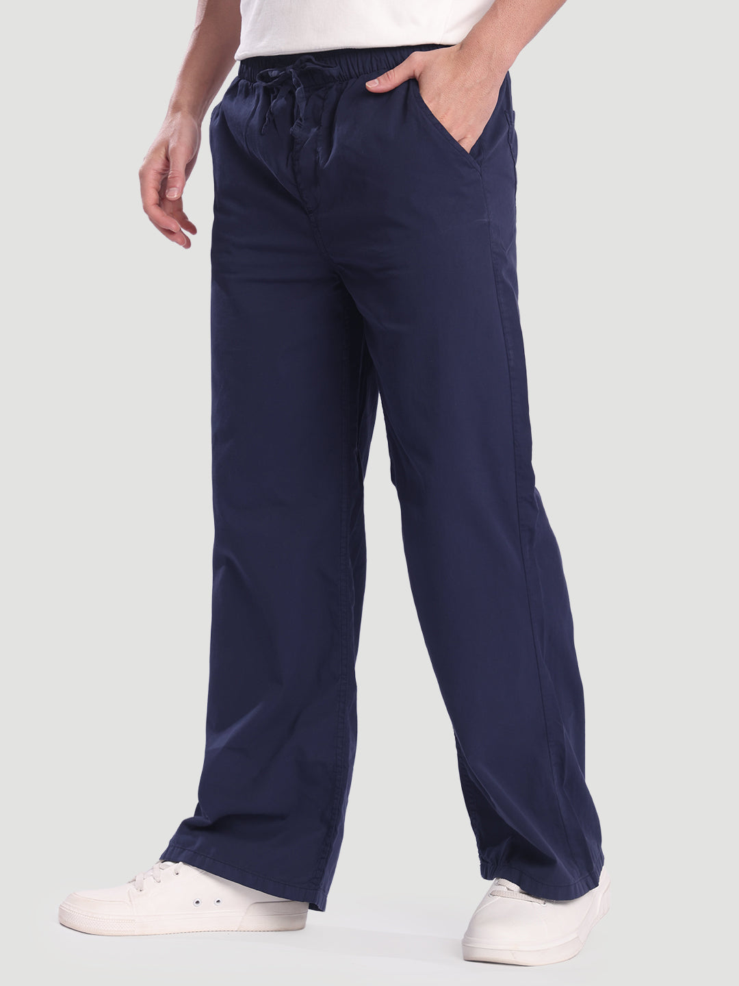 Men Blue Wide Leg Trousers