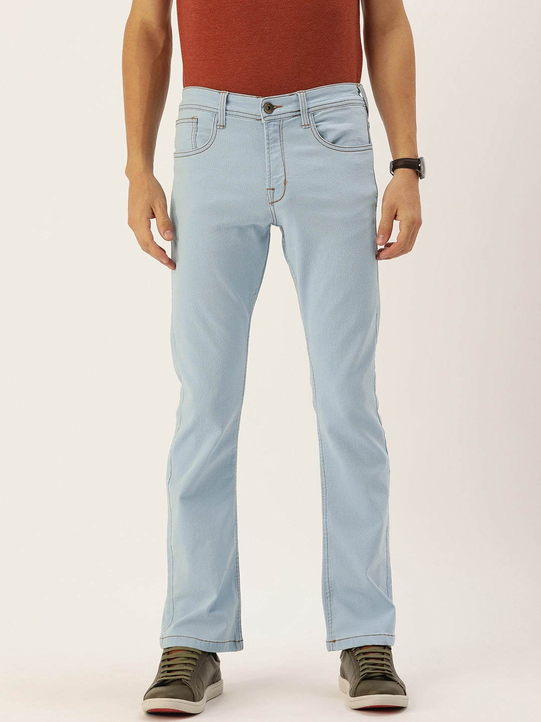 Men Blue Boot-Cut Solid Jeans