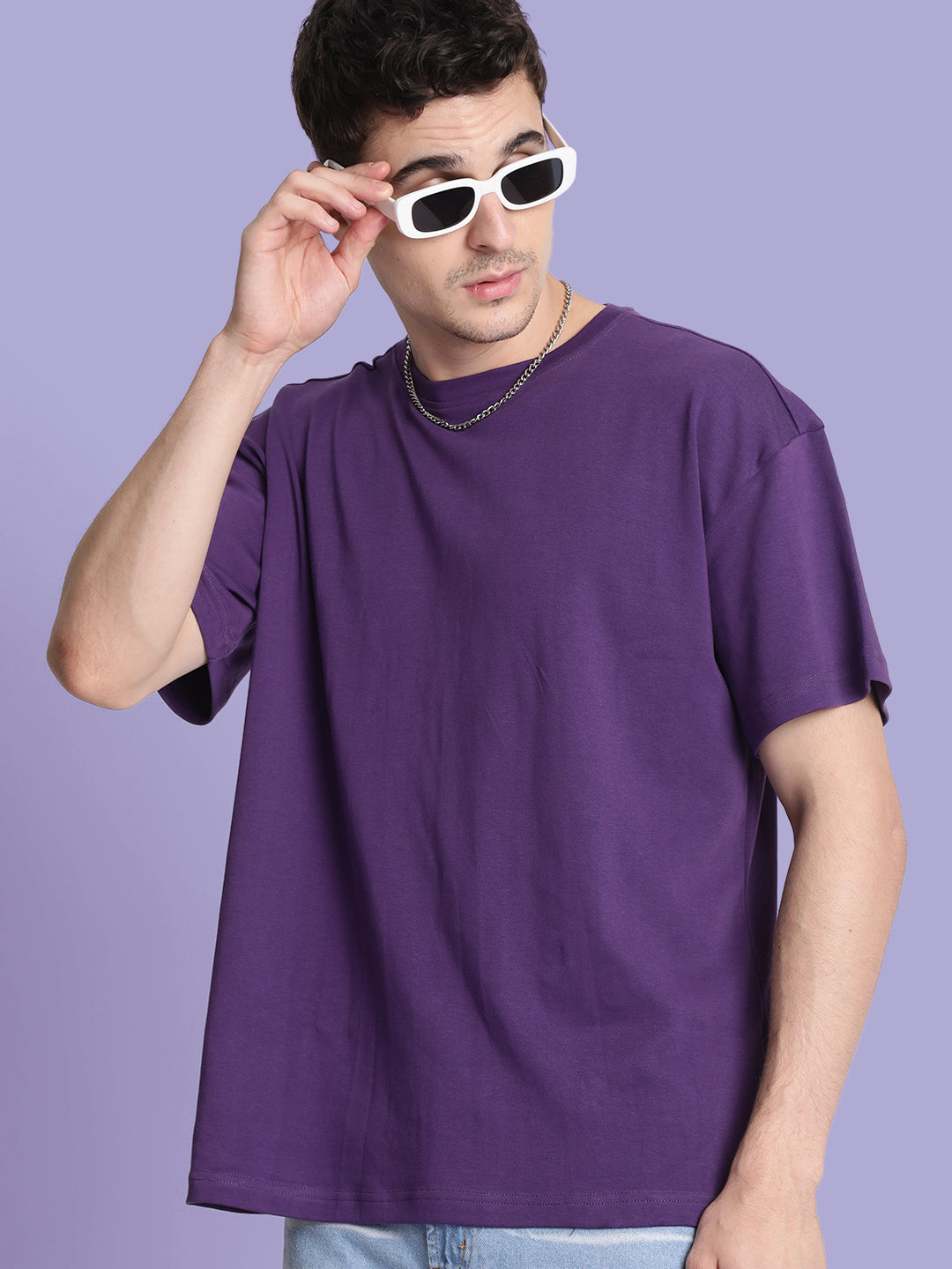 Men Purple Oversize Solid T-Shirt