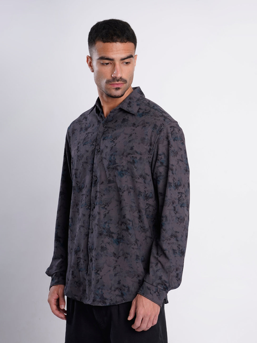Men Dark Grey Abstract Print Regular Fit Shirt