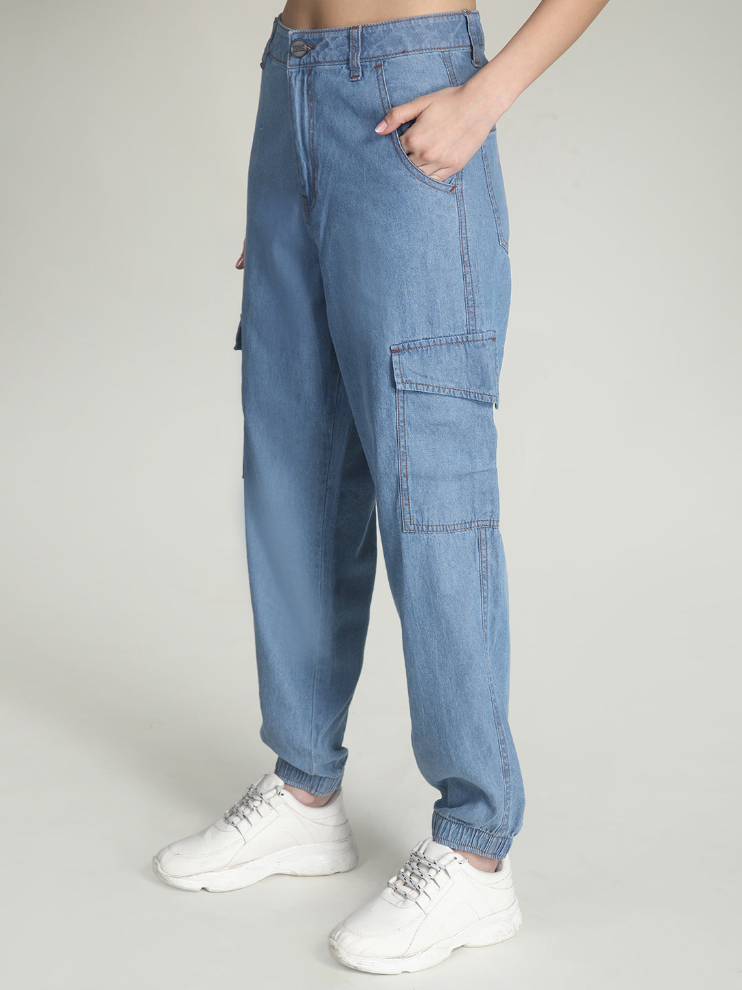 Women Regular Fit Light Blue Trousers