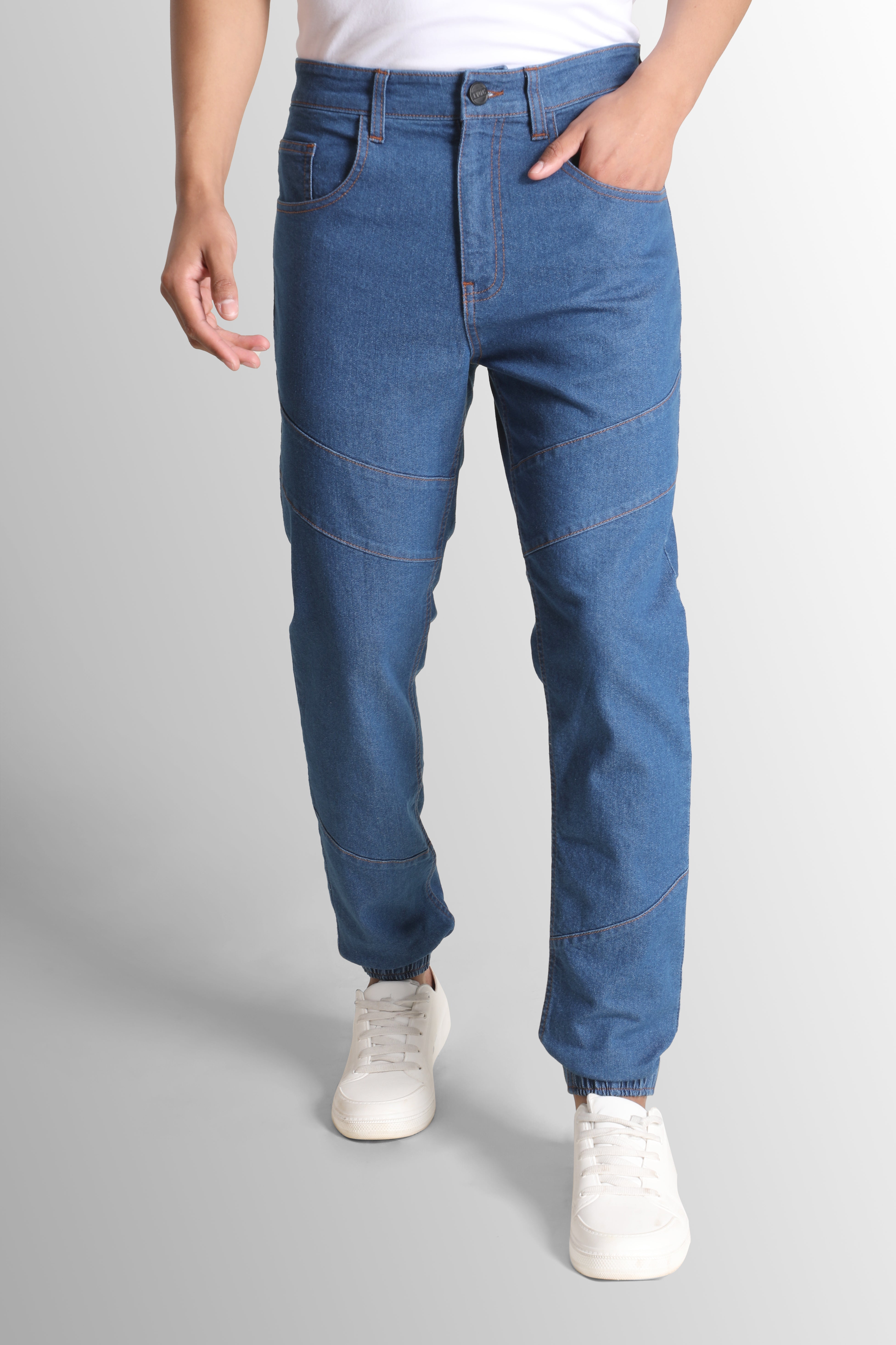 Men's Regular Mid Blue Trousers