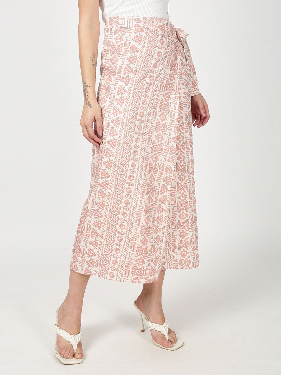 Women Geometric Printed Wrap-Around Maxi Skirt