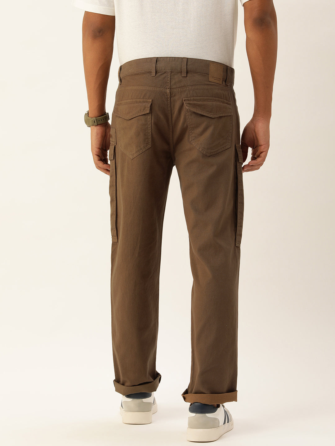 Men Coffee Liquer Overdyed Relaxed Fit Solid Cargo Trouser