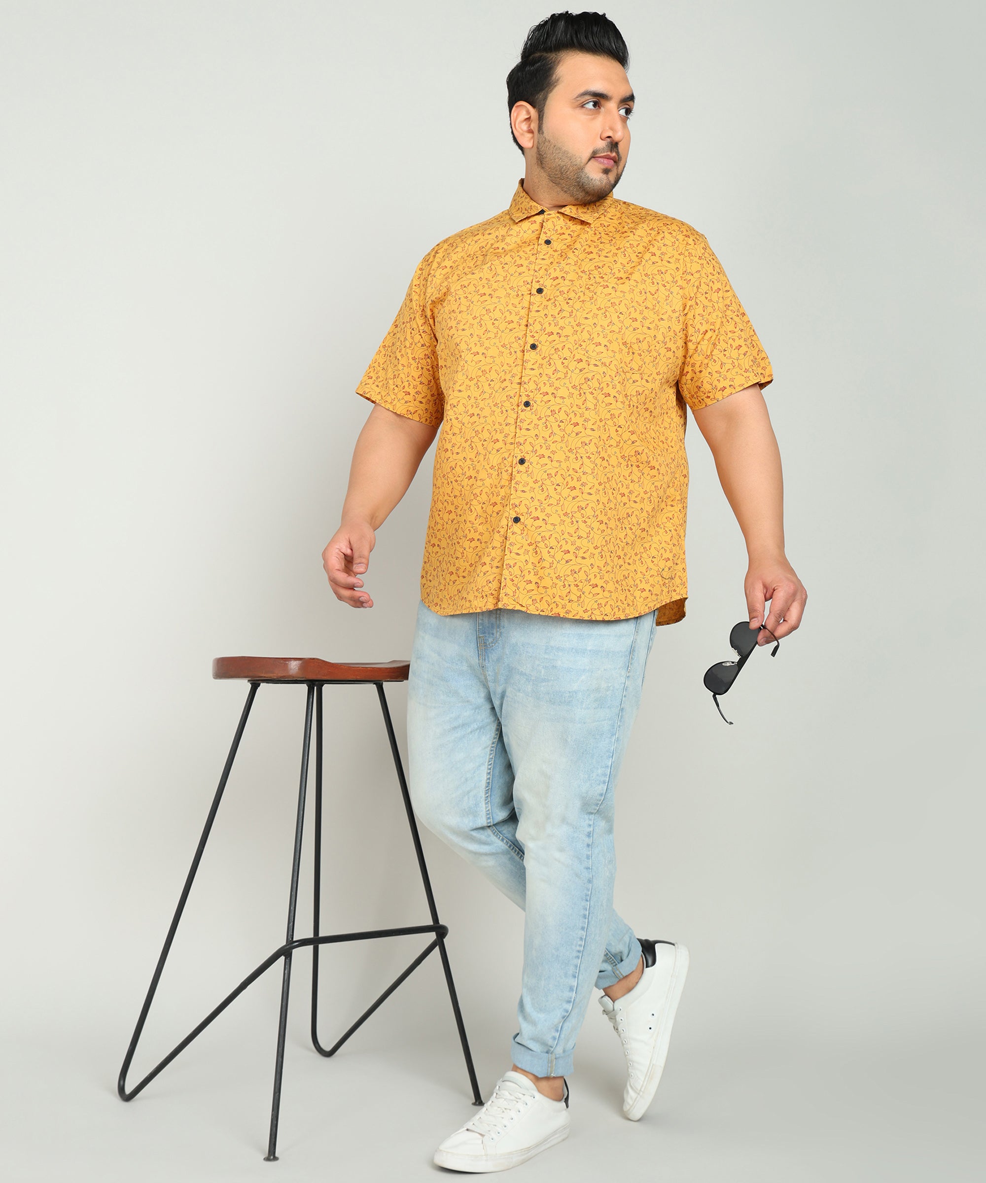 Men Mustard Pure Cotton Printed Casual Shirt