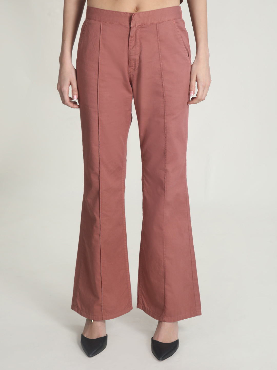 Women High Flare Fit Dusty Pink Trousers