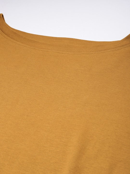 Women Light Brown Oversized Interlock Solid T-Shirt