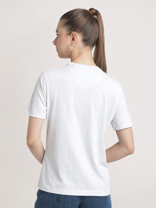 Women White Melange Slim Fit Solid Sustainable T-Shirt