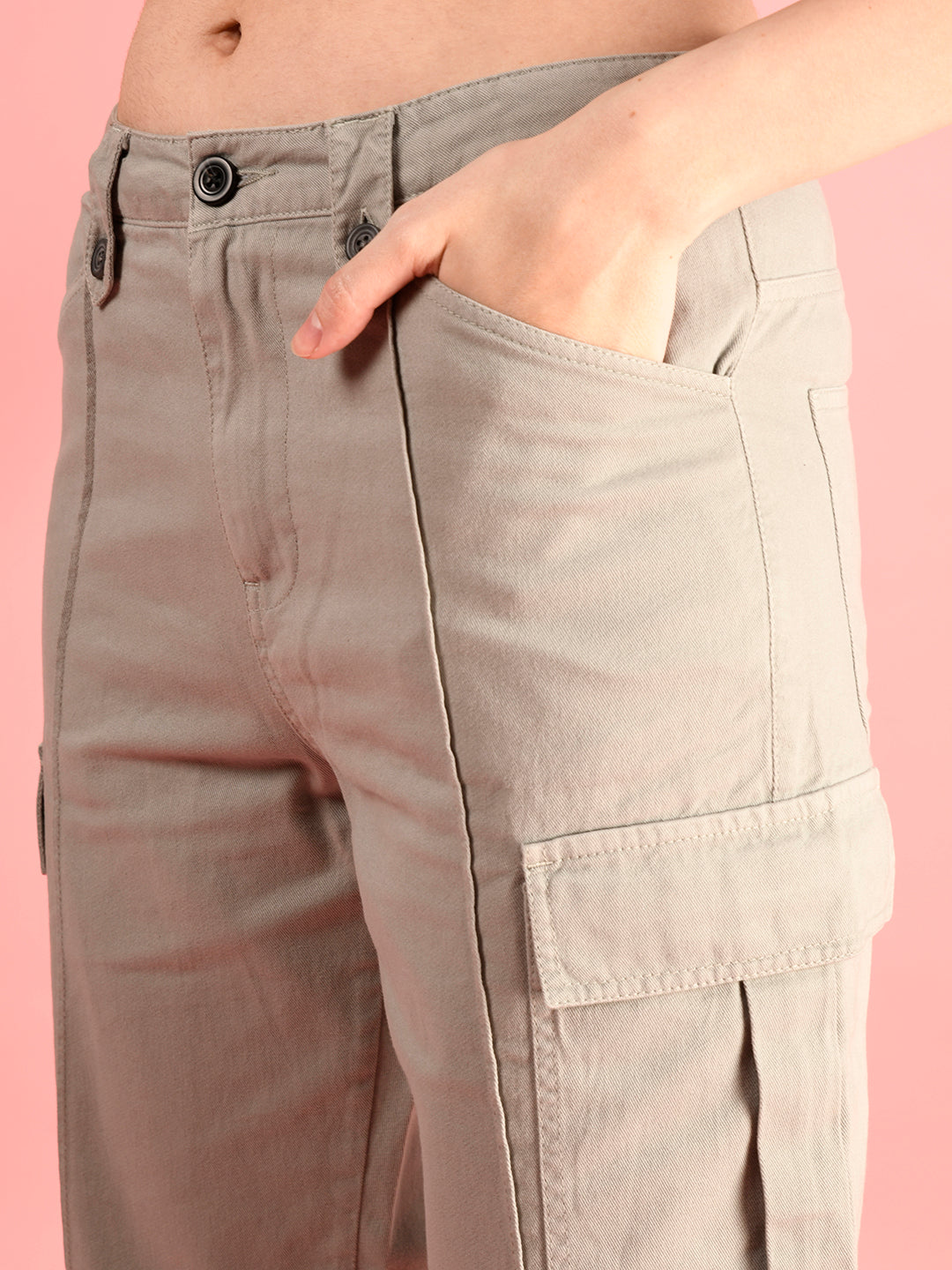 Women Regular Fit Neutral Grey Cargo Trousers